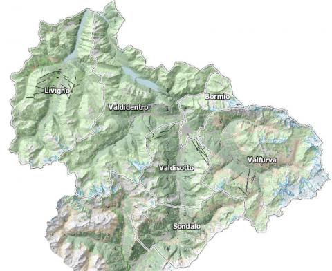 Mappa dei comuni dell'Alta Valtellina